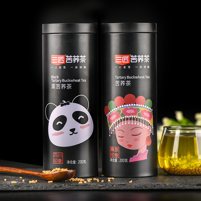三匠正品黑苦荞茶罐装特产级四川大凉山荞麦茶非大麦茶黑茶200g罐