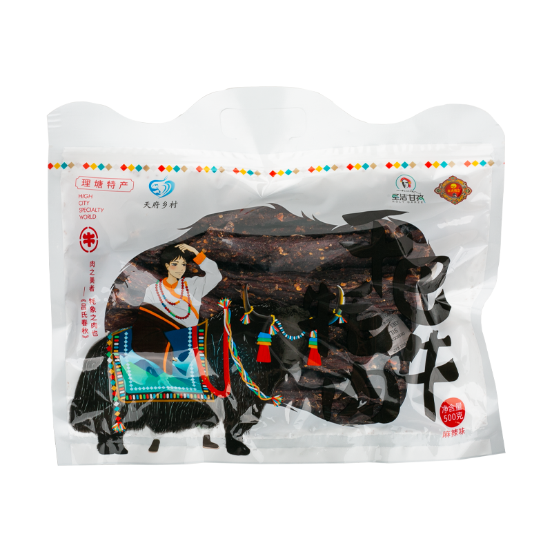 理塘鹏飞烤干巴牦牛肉干藏族麻辣味/五香味500g朵颐装,甘孜特产